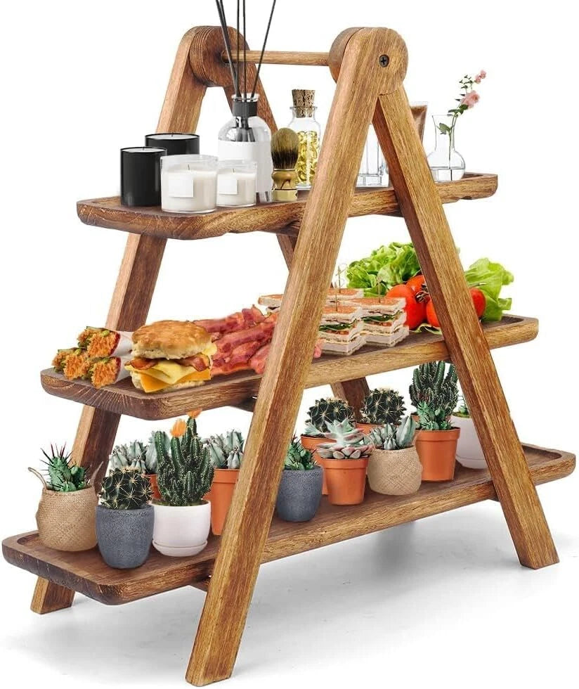 Wood 3 Tier Serving Tray Three Tiered Cupcake Stand, Rectangle Serving Platter 07FC0E-D4 - KOEEK