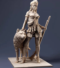 1/24 Resin Female Hunter w/wolf Unpainted Unassembled 07FC0E-D4 - KOEEK
