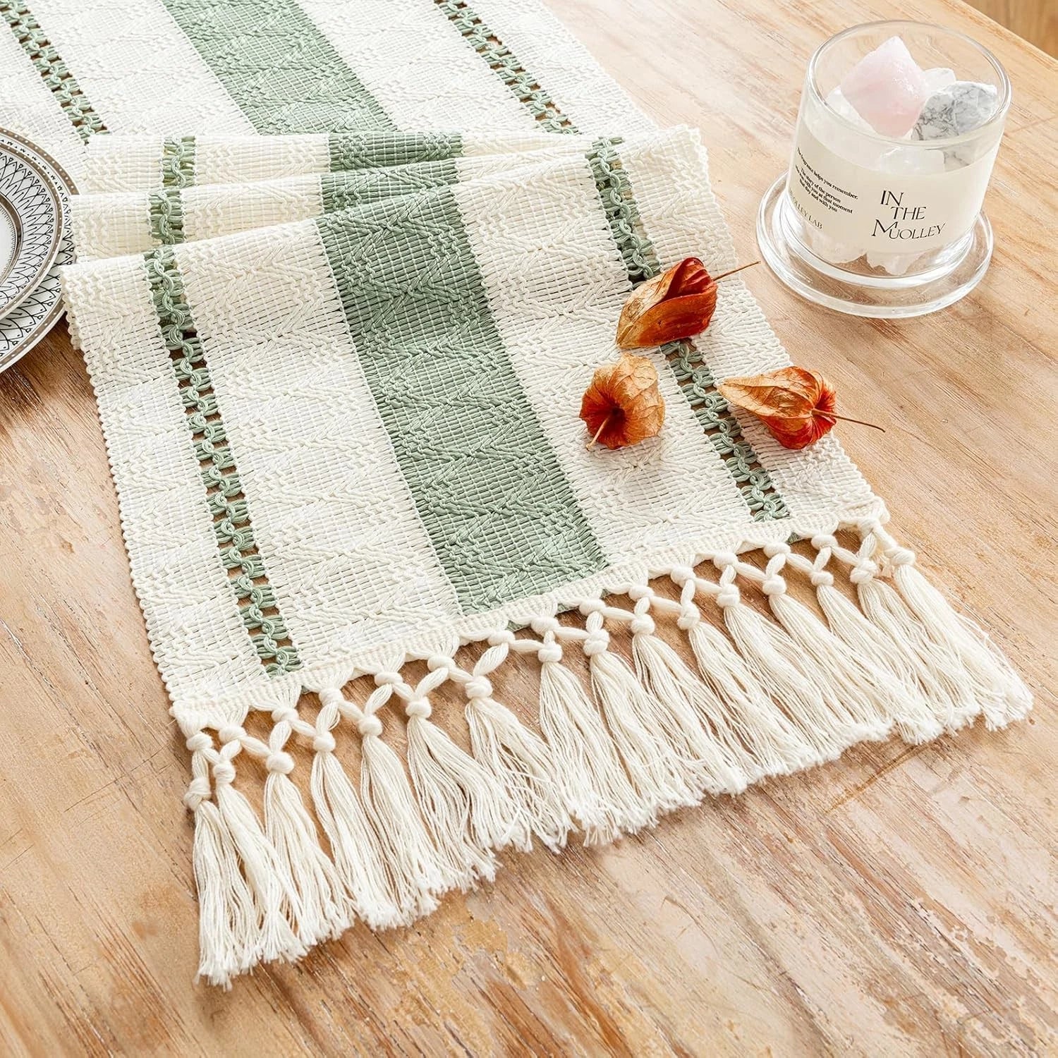 Sage Green Table Runner 72 Inches Long Boho Macrame Table Runner for Home Decor 07FC0E-D4 - KOEEK