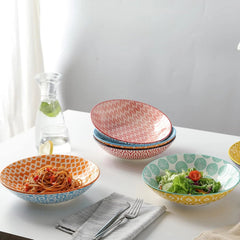 40 oz Porcelain Large Bowl 9” Large Pasta Salad Bowl, Color, Set of 6 07FC0E-D4 - KOEEK
