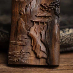 Natural Borneo Agarwood Pendant Landscape Carving Peace Necklace Charm 07FC0E-D4 - KOEEK