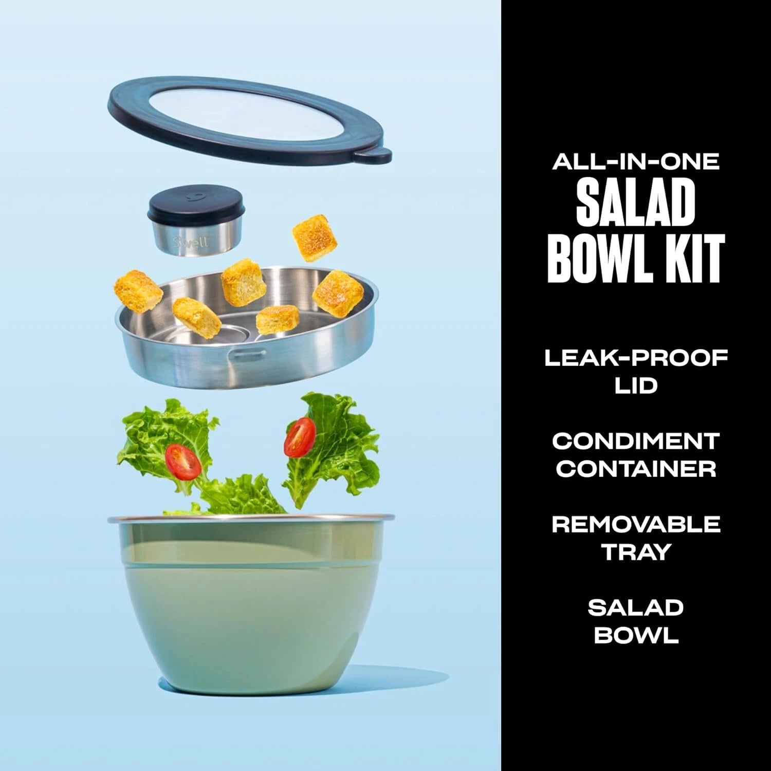 Stainless Steel Salad Bowl Kit 64oz, Mountain Sage, Comes with 2oz Mini Canister 07FC0E-D4 - KOEEK