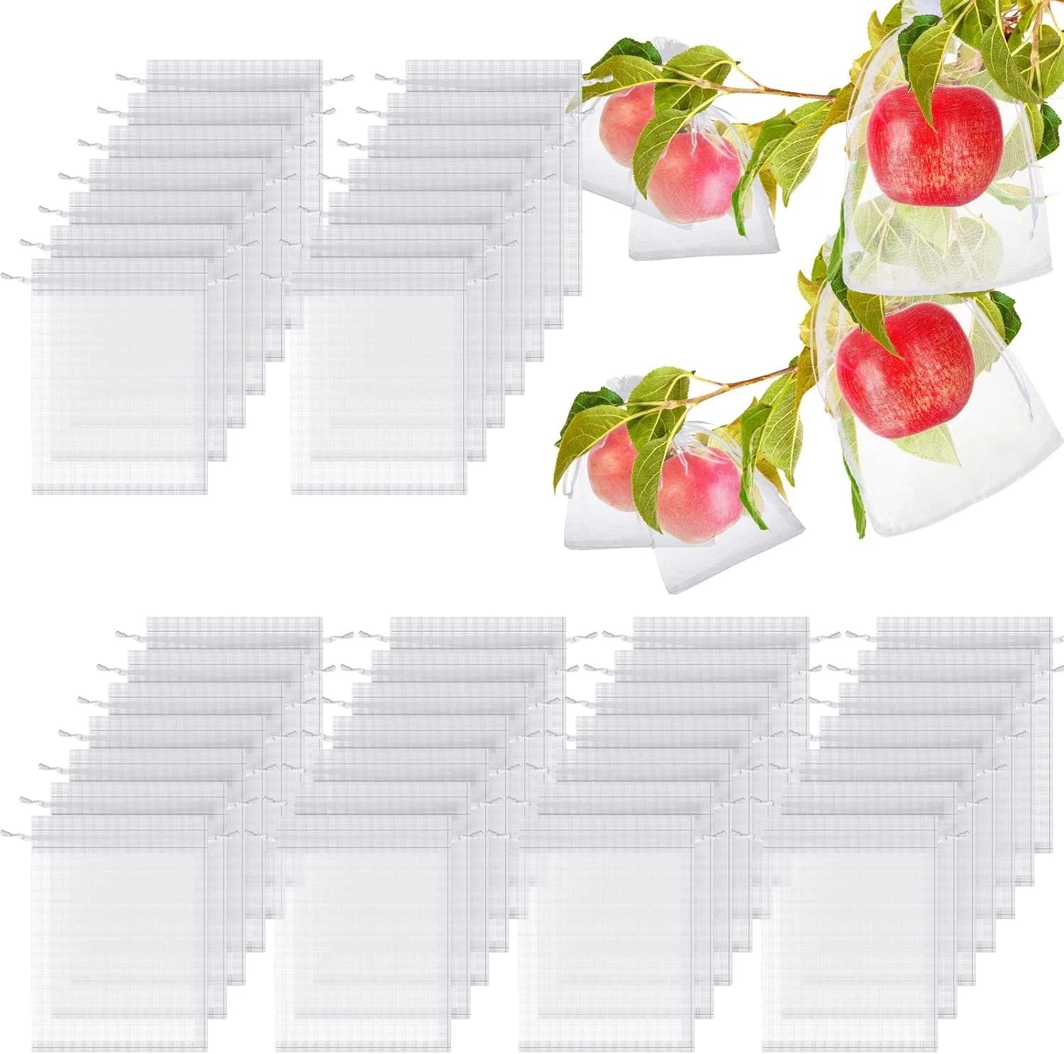 200 Pcs Fruit Protection Bags with Drawstring - White, 6 x 8 Inch 07FC0E-D4 - KOEEK