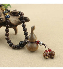 Green Sandalwood Gourd Pendant Necklace Unisex Wooden Bead Sweater Chain Vintage 07FC0E-D4 - KOEEK