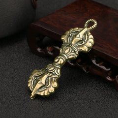 3.1"Vintage Brass China Golden Buddha's Demon-Dispelling Staff Pendant Amulet 07FC0E-D4 - KOEEK