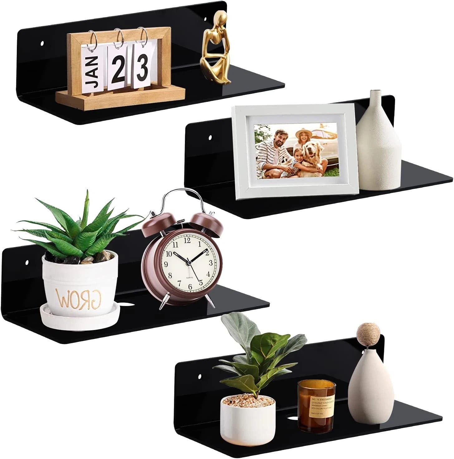 9-inch acrylic floating shelf, no drilling required, adhesive wall shelf 07FC0E-D4 - KOEEK