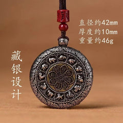 Natural Cinnabar Handcarved Tibetan Silver Bagua Pendant Amulet Necklace 07FC0E-D4 - KOEEK