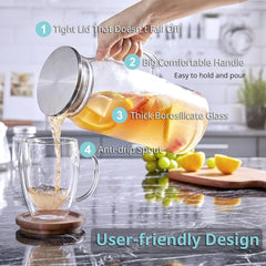 2 Liter 68 oz Glass Pitcher with Lid and Spout, Glass Carafe Hot/Cold Water 07FC0E-D4 - KOEEK
