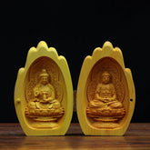 Boxwood Carved Guanyin Guardian Figurine Wooden Handheld Buddha Statue 07FC0E-D4 - KOEEK