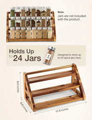 Acacia Wood Spice Rack for Countertop - Wooden Tray Holds 24 Jars Spice Racks 07FC0E-D4 - KOEEK