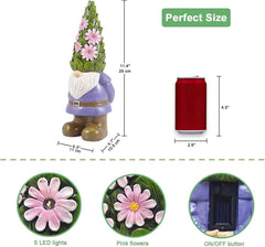 Solar Garden Outdoor Statue Gnome with Succulents and 7 LED Lights 07FC0E-D4 - KOEEK