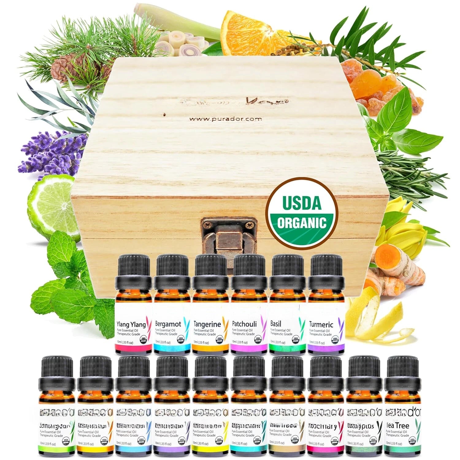 Organic Essential Oil Set - 16x 10mL Wooden Box Aromatherapy Gift Set 07FC0E-D4 - KOEEK