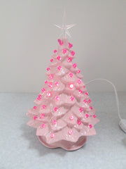 "Pink Glazed Ceramic Christmas Tree" ly Made/ Extra Lights 07FC0E-D4 - KOEEK