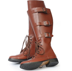 Men WWII US Military Cavalry Hoplite Long Boots Army Retro Shoes Cowhide Brown 07FC0E-D4 - KOEEK