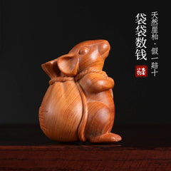 Counting Money and Giving A Rat Cliff-Bark Wood Zodiac Rat Figurine 07FC0E-D4 - KOEEK