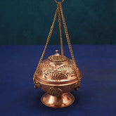 13cm Tibetan Style Censer Hang Pure Copper Aroma Burner Vintage Carving 07FC0E-D4 - KOEEK