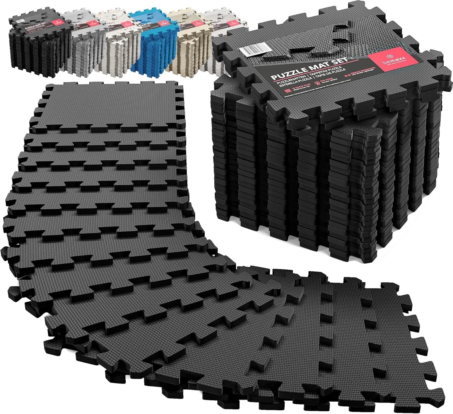 Gym Floor Set - Interlocking EVA Soft Foam Floor Mats, 18 Piece Puzzle Style 07FC0E-D4 - KOEEK