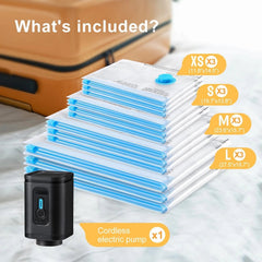 Set of 12 travel vacuum storage bags with portable electric pump