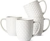 16 oz Coffee Mug Set, Ceramic Mug, Embossed Mug, Set of 4, Arctic White 07FC0E-D4 - KOEEK