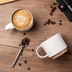 12OZ Stackable Coffee Mugs, Ceramic Coffee Mugs with Texture Patterns 07FC0E-D4 - KOEEK