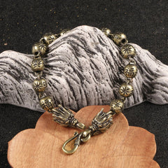 Vintage Zodiac Dragon Bracelet Brass Aged Bead Chain Buddha Charm Copper Jewelry 07FC0E-D4 - KOEEK