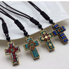 Himalayan Nepal Handmade Brass Cross Pendant Artisan Crafted With Decorative 07FC0E-D4 - KOEEK