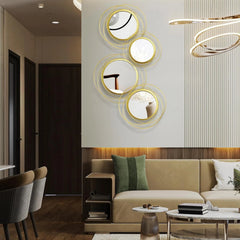 4 Pcs Decorative Wall Mirror Round Mirror Gold Circle Mirror Ring Metal Mirror 07FC0E-D4 - KOEEK