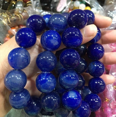 Blue Amber Bead Bracelet 20mm Round Unisex Jewelry Hand String Vintage Gift 07FC0E-D4 - KOEEK