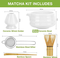 Matcha Whisk Set, Japanese Tea Set (5pcs) includes Matcha Bowl with Spout (19 oz 07FC0E-D4 - KOEEK