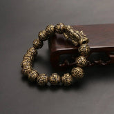 Brass Pure Copper Six Words Mantra Bracelet Men’s Vintage Pixiu Feng Shui Bead 07FC0E-D4 - KOEEK