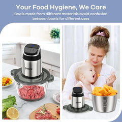 Food Processor,2-Speed Food Chopper Meat Grinder with 8-Cup Stainless Steel Bowl 07FC0E-D4 - KOEEK