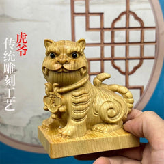 7cm Cai Bai Wood Carved General Tiger Figurine Home Décor Living Room Display 07FC0E-D4 - KOEEK