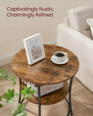 Side Table, Round Side Table with 2 Shelves, Rustic Brown and Ink Black 07FC0E-D4 - KOEEK