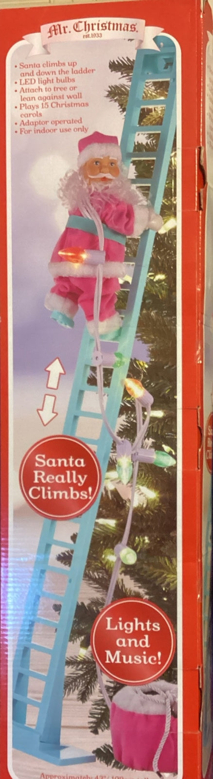 ! Mr. Christmas Super Climbing Animated Santa 40" ladder Lights Motion Music 07FC0E-D4 - KOEEK