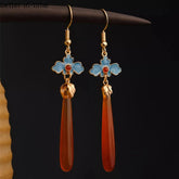 1Pair Exquisitely Chinese Agate Ear Pendant Earrings Hanfu Cheongsam Accessories 07FC0E-D4 - KOEEK