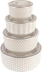 Ceramic Nesting Bowl with Lid, Embossed, Food Storage Container, Kitchen Bowl 07FC0E-D4 - KOEEK