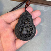 Agarwood Double Sided Carved Hollow Gourd Pendant Charm Necklace 07FC0E-D4 - KOEEK