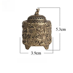5.3cm Brass Hand-carved Crane Cat Lid Incense Burner Home Decoration Censer 07FC0E-D4 - KOEEK