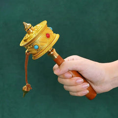 19.3cm Alloy Hand-cranked Six-character Mantra Buddhism Scripture Prayer Wheel 07FC0E-D4 - KOEEK