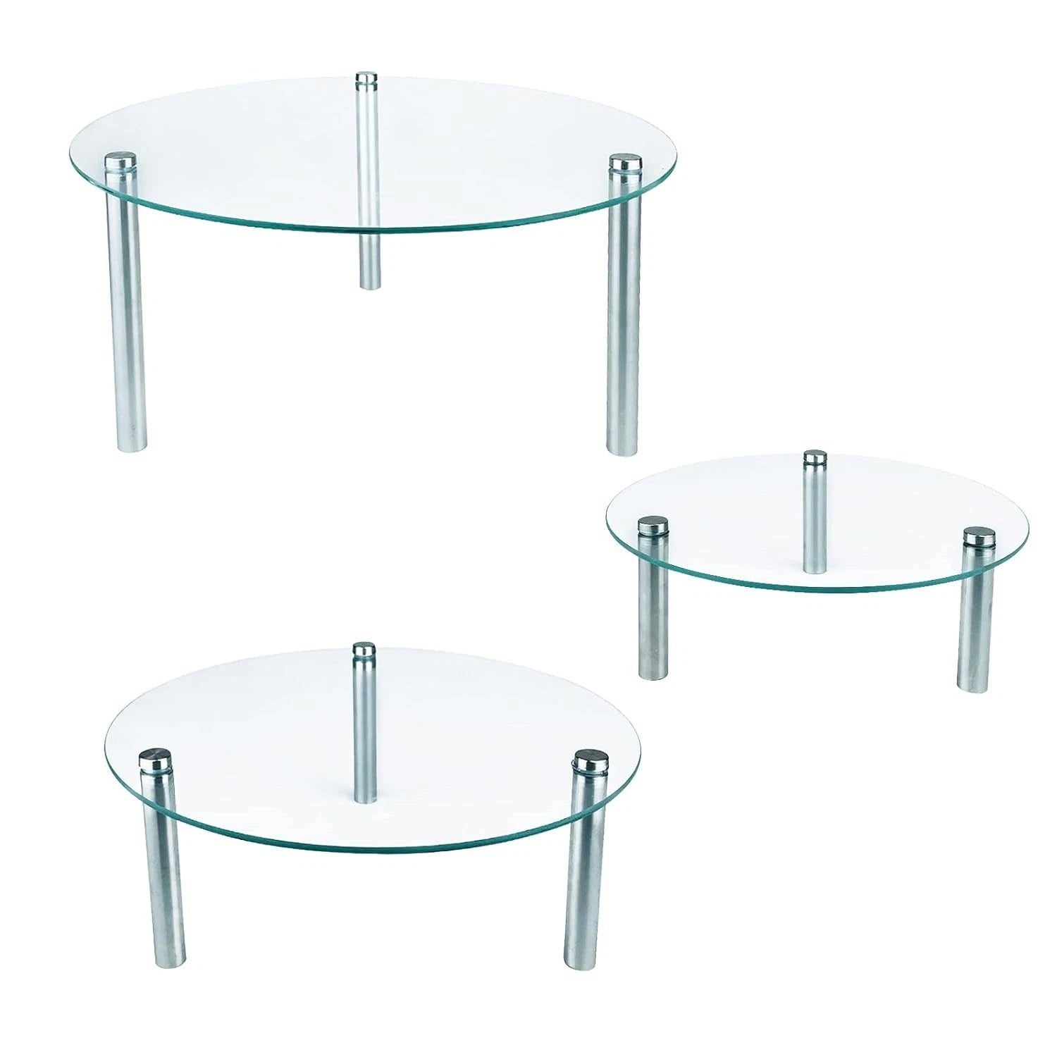 3Pcs Round Tempered Glass Cake Stands Set 8''10''13''Cupcake Display Stand Plate 07FC0E-D4 - KOEEK