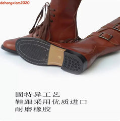 WWII US Military Cavalry Hoplite Retro Long Boots Cowhide Tactical Army Shoes 07FC0E-D4 - KOEEK