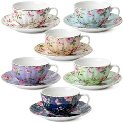 Teacup and Tea Rest, 7 oz, Teacup Set of 6, Teacup and Tea Rest Set 07FC0E-D4 - KOEEK