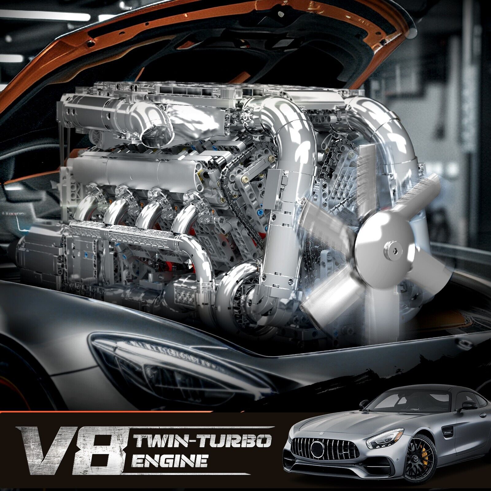 new Mould King 10168 V8 Engine Turbo Motor Model Building Block Adult Boy Gift Toy MOULD KING - KOEEK