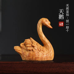 Swan Figurine Jade Car Figurine Tabletop Decorative Item Cliff Pine Wood 07FC0E-D4 - KOEEK