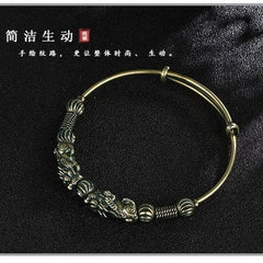 Vintage Brass Bracelet Ethnic Style Pixiu Hand Bead Creative Metal Bangle 07FC0E-D4 - KOEEK