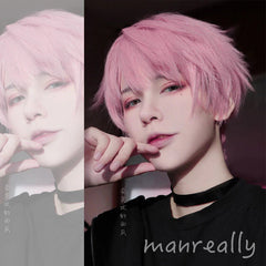 Daily Fluffy Men Short Hair Cosplay Kawaii Boys Full Wig Pink Hairpiece Gift 07FC0E-D4 - KOEEK
