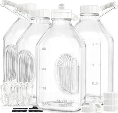 4 Pack 2 Qt Glass Milk Bottles with Handle and Airtight Reusable Screw Lids 07FC0E-D4 - KOEEK