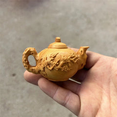 8cm Boxwood HandCarved Auspicious Pumpkin Plum Blossom Pot Tea Pet Ornament 07FC0E-D4 - KOEEK