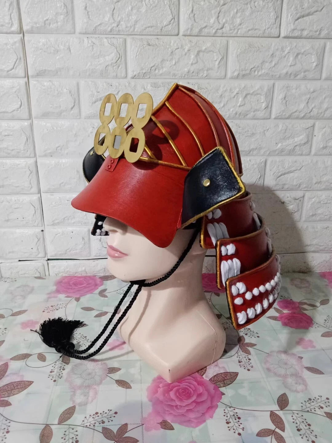 1:1 Wearable Japanese Samurai Armor Helmet Warrior Red Cosplay Costume Prop Hat 07FC0E-D4 - KOEEK