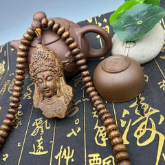 8mm*108 Natural Wood Prayer Beads Necklace KWAN-YIN Buddha Pendant Blessing 07FC0E-D4 - KOEEK